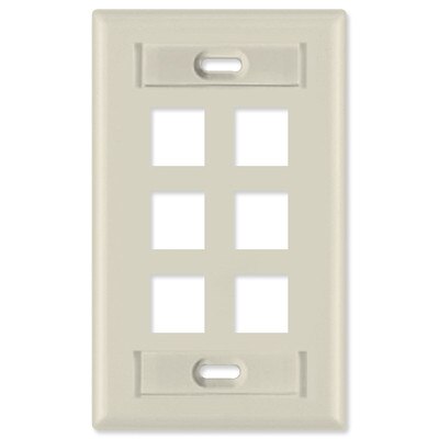 Leviton QuickPort Wallplate, 1-Gang, 6-Port (with ID Window), Light Almond